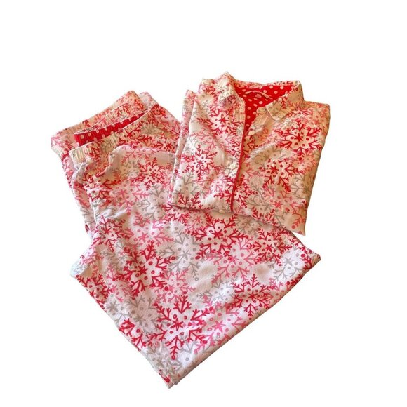 Victorias Secret White Red pink Flannel Snowflake Pajamas Size Small - Picture 1 of 8